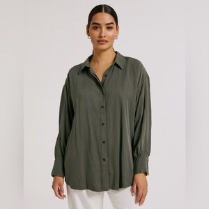 Zara Women’s Olive Green Modal Button Down Shirt Blouse Size M Bb